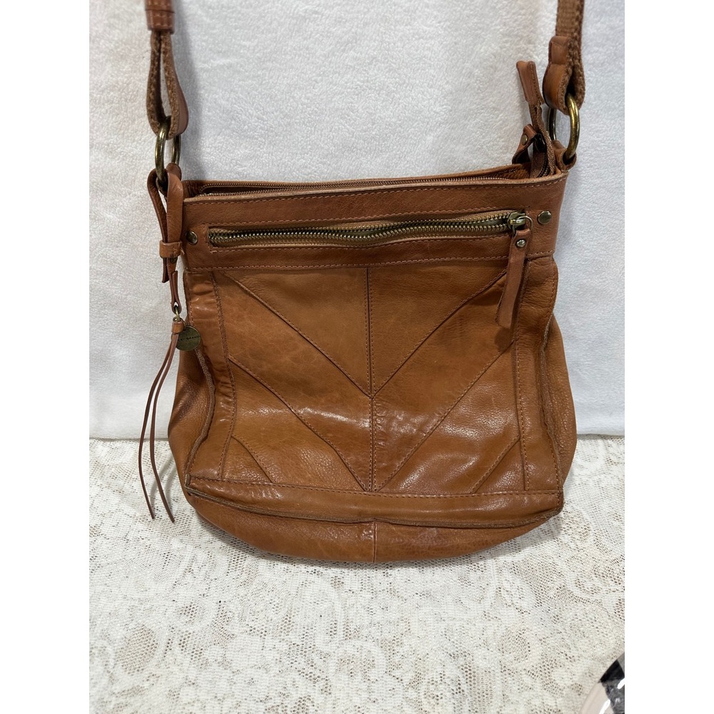 Lucky Brand Leather Crossbody‎ Bag Brown  Zip Closure Front Pocket